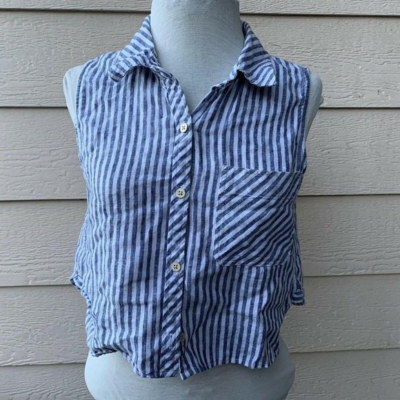 🔥SOLD🔥Faherty Marley Cropped Shirt Top Sleeveless - Picture 2 of 6